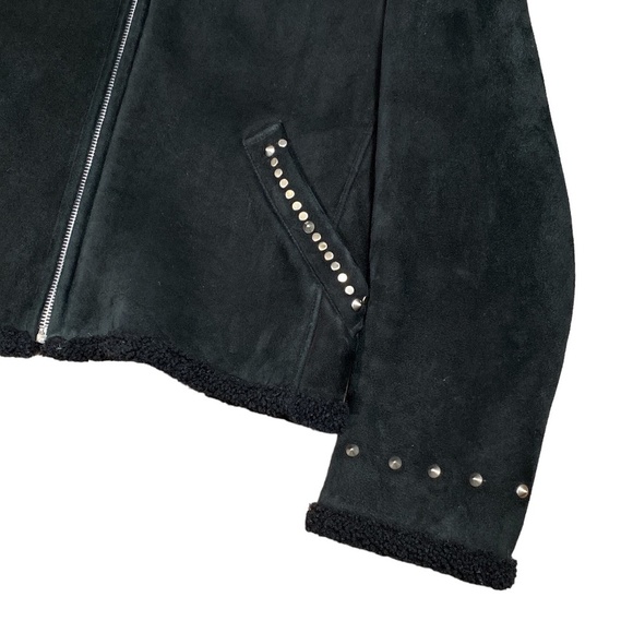 Vintage 90s Gianni  Versace Studded Suede Leather Sherpa Jacket Womens 40 - Picture 4 of 16